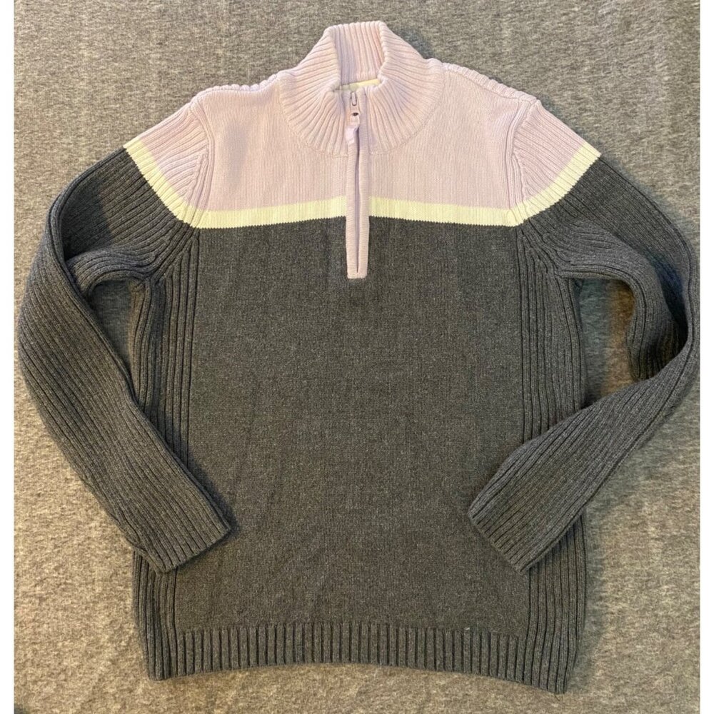 Y2K St. Johns Bay Gray Purple Ribbed Quarter Zip Cotton Sweater Womens Large‎